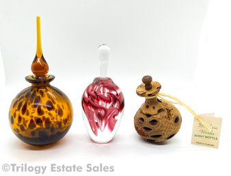 Beth Melucci Art Glass, Wood And Glass Perfume Bottles