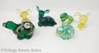 Six Fenton Glass Handpainted & Signed Animals