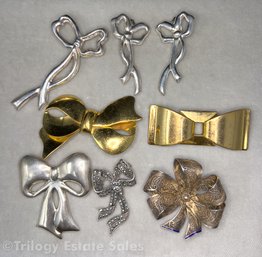 Lot Of Bow Brooches Sterling Silver, Gold-Plated, Marcasite