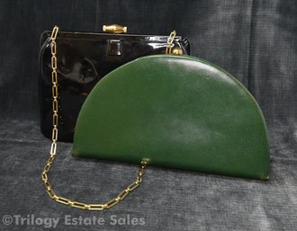 Vintage Emerald Green Clutch With Handle & Coblentz Patent-Look Evening Bag