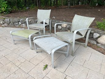 Brown & Jordan Pair Chairs And Footstools Plus Umbrella Base