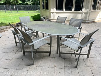 Brown & Jordan Patio Table With Six Chairs & Umbrella Base