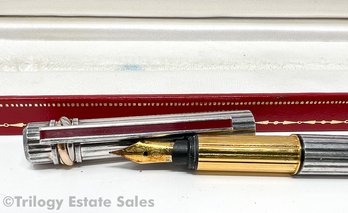 Must De Cartier Ribbed Sterling Silver And 18kt Gold Fountain Pen In Cartier Box