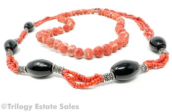 Vintage Raw Red Coral Bead Necklace & Small Coral Bead Necklace