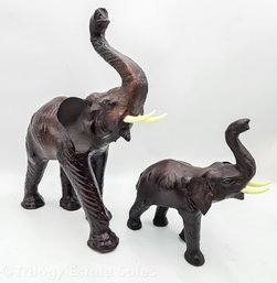 Pair Leather Elephants