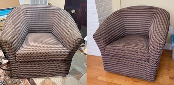 Pair Of Upholstered Swivel Arm Chairs