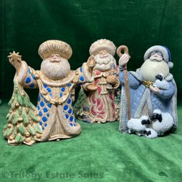 Three Painted Pottery Santas