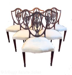 Joseph Gerte Set Of Six Mahogany Carved Shield-Back Hepplewhite Side Chairs C. 1940