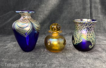 John Gilvey Signed Hand Blown Art Glass Small Vase & Perfume Bottle And Vase Atrributed To Gilvey