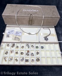 Pandora Sterling Silver Necklace With 24 Charms Plus 13 Separator Rings, Storage And Organizer & Clasp Opener