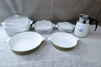 Assorted Vintage Corning Ware Avocado & Blue Cornflower