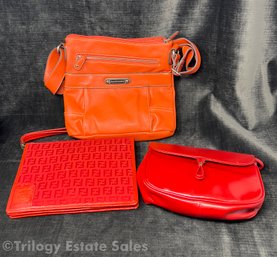 Three Red And Orange Cross Body And Clutch