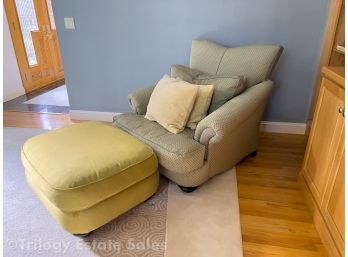 Green Textured Overstuffed Upholstered Chair W/ Ottoman