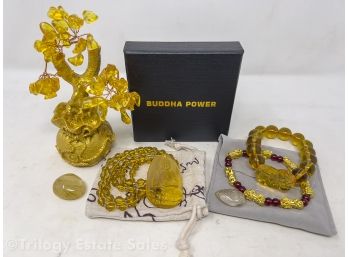 Buddha Power Citrine Tree, Necklace, Bracelets, Rutilated Quartz Stones