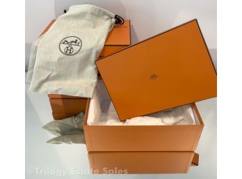 Three Hermes Shoe Boxes With Shoe Bags