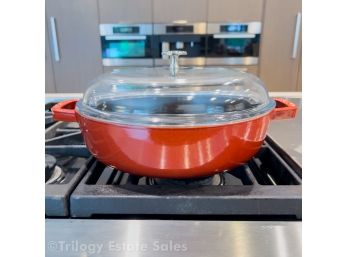 Staub Rusty Red 4qt #28 Enamled Cast Iron Pan With Pyrex Lid