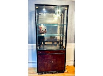 HENREDON Scene Three Asian Chinoiserie Black Lacquer Lighted Curio China Display Cabinet #1