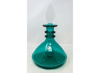 Vintage Blenko Don Shepherd Handmade Decanter 8611 Teal Green  NOS