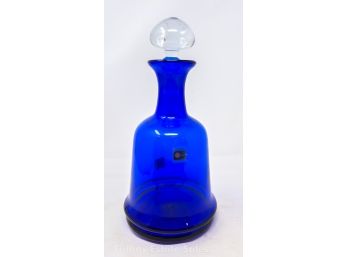 Vintage Blenko Handmade Decanter 8828 Cobalt Blue Clear Stopper NOS