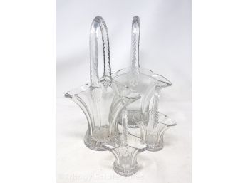 Four Clear Depression Glass May Day Baskets