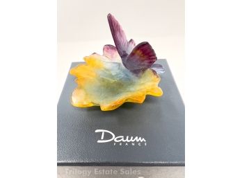 Daum Pate De Verre Butterfly And Leaf Small Dish  New In Box