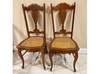 Pair Heywood & Morrill Rattan Company Caned Seat Chairs