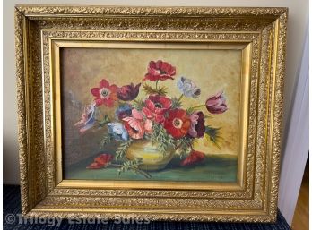 Painting On Canvas Of A Bowl Of Poppies, Signed E. Kettunen