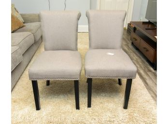 Pair Of Upholstered Chairs With Nailhead Trim