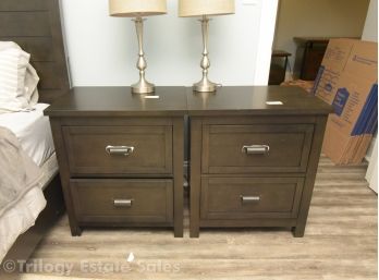 Pair Dark Wood Nightstands Inside Bedroom