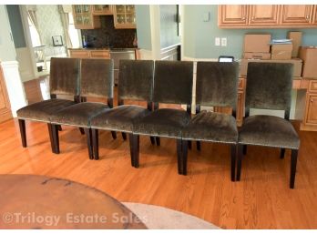 Six Upholstered Nailhead Trim Velvet Chairs Similar To Arhaus Torino