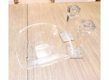 Simon Pearce Square Bowl And Lenox Crystal Candlesticks & Candles