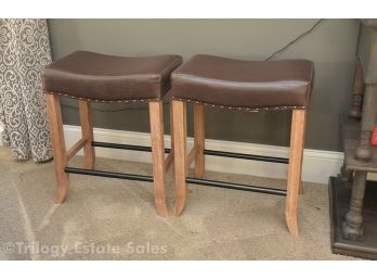 Pair Leather Top Stool Classic Concepts