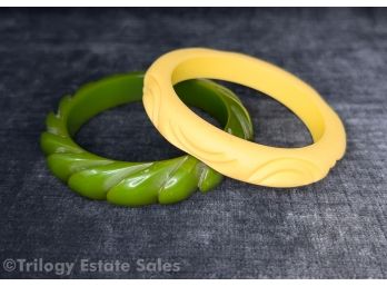 Green & Off White Bakelite Bangle Bracelets