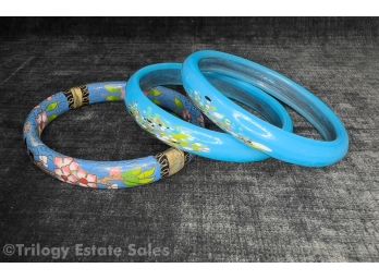 Two Murano Glass Bangle Bracelet And One Cloisonne Hinged Bangle