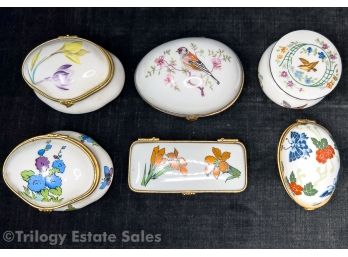 Six Porcelain Trinket Boxes, Three Limoges