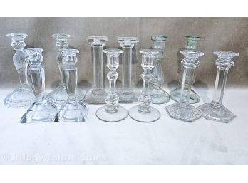 Set Of 6 Pairs Crystal & Glass Candlestick Holders #2