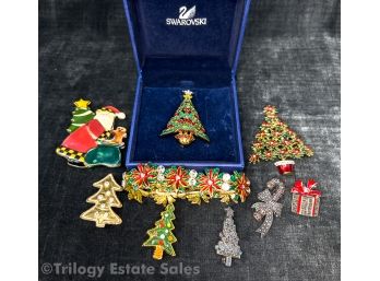 Swarovski Crystal Christmas Brooch, Christmas Brooches And Bracelets