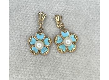 14kt Gold Flower Post-Back Earrings With Seed Pearl Center