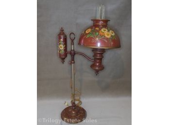 Tole Painted Adjustable Height Student Converted Kerosene Lamp