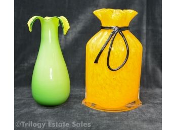 Two Art Glass (Mass Produced) Florist Vases