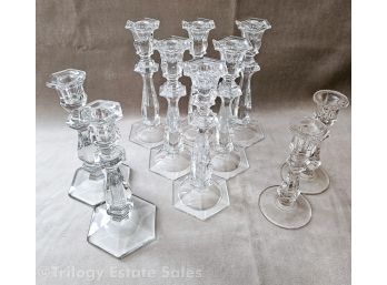 Matching Crystal & Glass Candlesticks