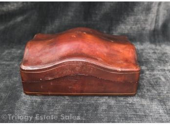 Italian Leather Dresser Box With Hinged Lid