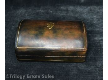 Italian Small Leather Box With Hinged Lid