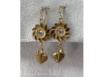 Patricia Locke Gold-Tone Flower Dangle Pierced Earrings Signed