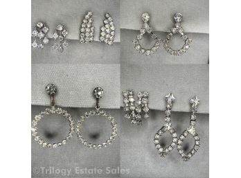 Six Pairs Of Antique And Vintage Rhinestone Clip-On Earrings