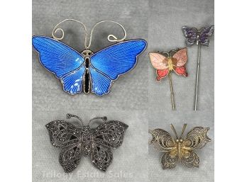 David Anderson Blue Enameled Sterling Silver Butterfly Brooch And Its Butterfly Friends