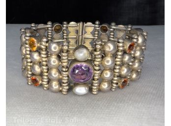 Silver And Semi-Precious Stone Bracelet