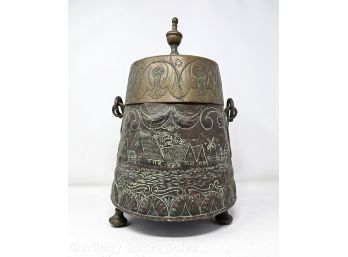 19th Century Dutch Coat Of Arms Copper Coal Scuttle With Lid