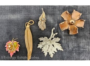 Lot Of Leaf And Floral Motif Costume Brooches
