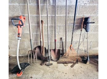 Assorted Outdoor Tools Shovels Rakes ETC